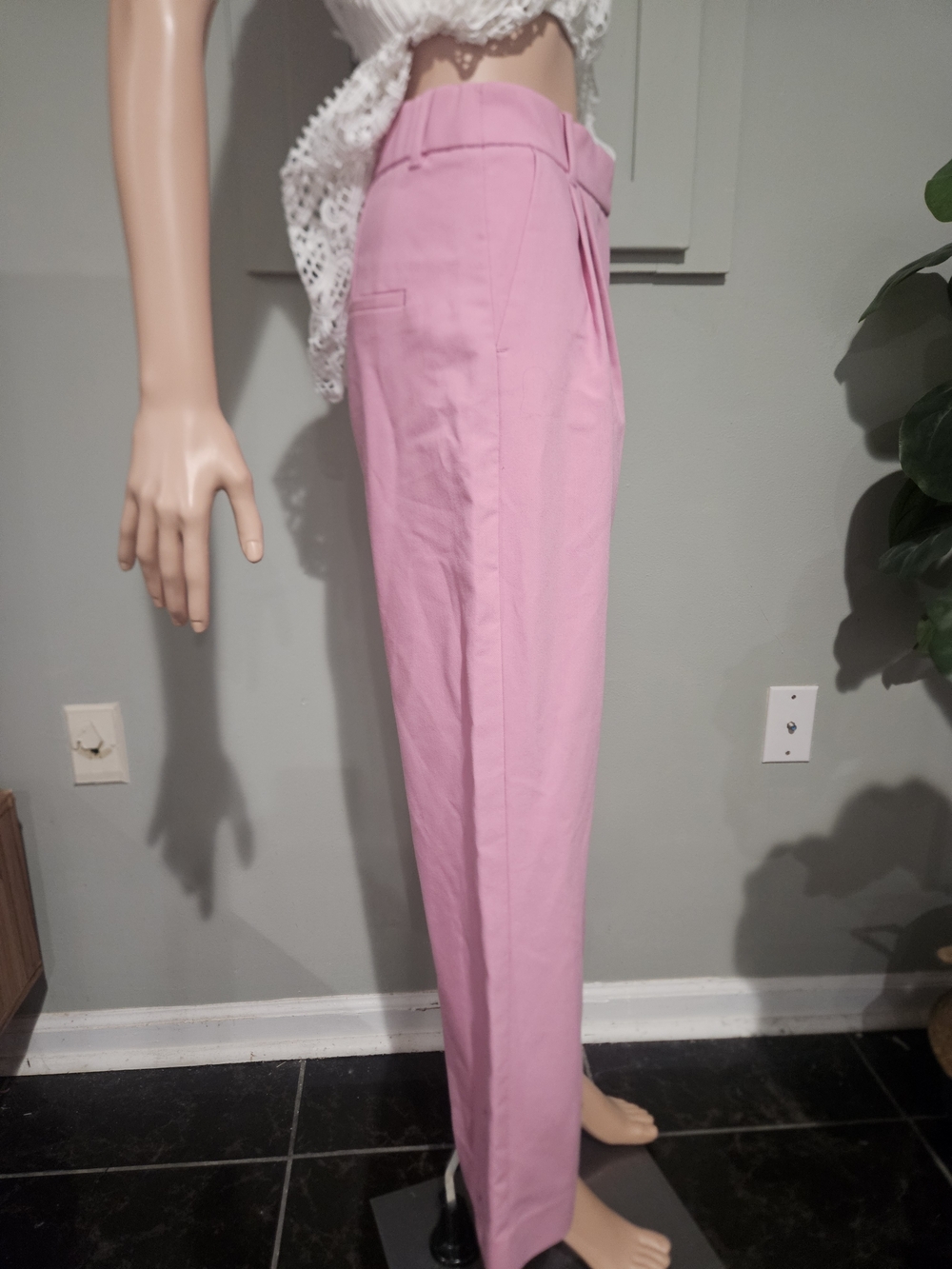 Abercrombie Sloane Pink Wide Leg Trousers High Rise Tailored Pants 27/4 Short - Picture 16 of 16